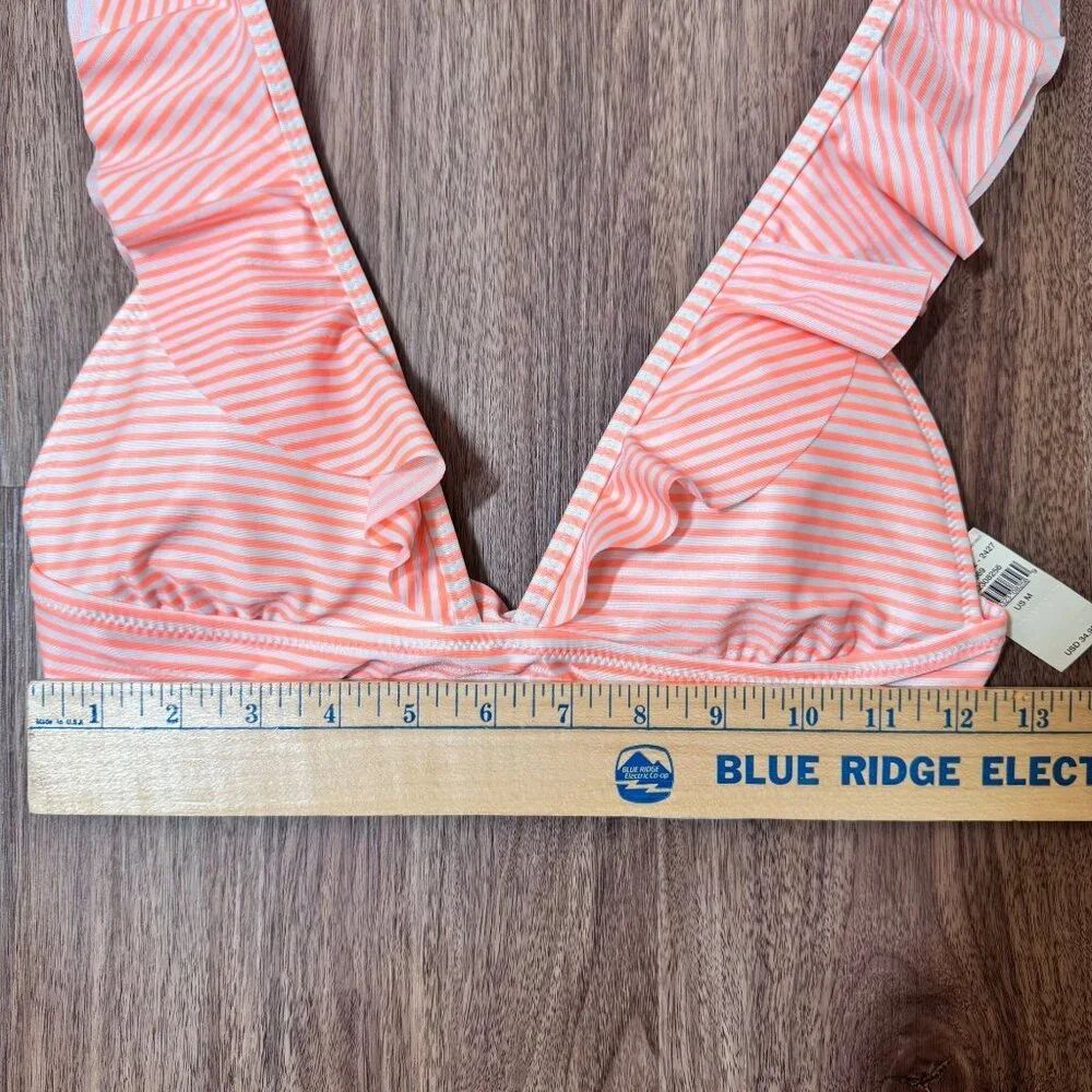 Aerie Orange Stripe MED Ruffle Bikini Top LARGE Bottom Two Piece Swimsuit READ - Picture 4 of 13